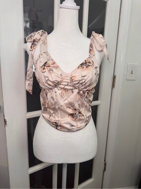 🌸 Dainty Floral Tie-Strap Bustier Top - NWOT- Size Medium
